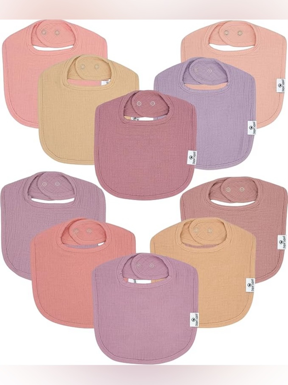 Diaper Squad 10 pack Girly Muslin Square Organic Cotton Baby Drool Bibs Set